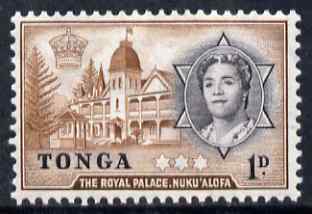 Tonga 1953 Royal Palace 1d unmounted mint SG 101, stamps on royalty, stamps on palaces