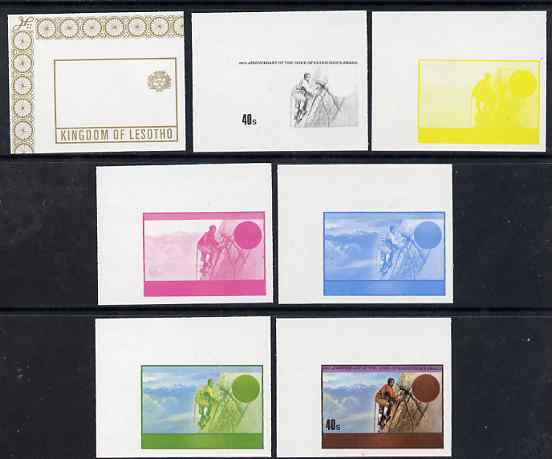 Lesotho 1981 Duke of Edinburgh Award Scheme 40s Mountain Climbing the set of 7 imperf progressive proos comprising the 5 individual colours plus 2 different combination c..., stamps on mountaineering, stamps on youth