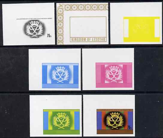 Lesotho 1981 Duke of Edinburgh Award Scheme 75s Symbol  the set of 7 imperf progressive proos comprising the 5 individual colours plus 2 different combination composites,..., stamps on education, stamps on royalty, stamps on youth