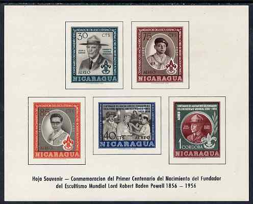 Nicaragua 1957 Birth Centenary of Lord Baden Powell imperf m/sheet, SG MS 1277a, stamps on , stamps on  stamps on personalities, stamps on  stamps on scouts