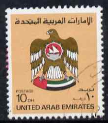 United Arab Emirates 1982-86 Crest 10d light orange-brown good cds used, SG150, stamps on crests, stamps on falcons, stamps on birds of prey