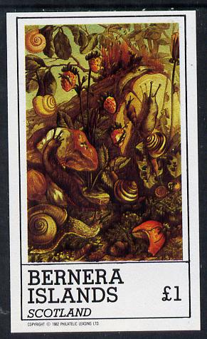 Bernera 1982 Nature Table (Snails, Fungi, Strawberries) imperf souvenir sheet (£1 value) unmounted mint, stamps on fungi    fruit     shells