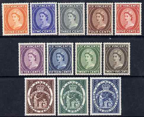St Vincent 1955-63 QEII definitive set complete 1c to $2.50 lightly mounted mint SG 189-200, stamps on , stamps on  stamps on st vincent 1955-63 qeii definitive set complete 1c to $2.50 lightly mounted mint sg 189-200