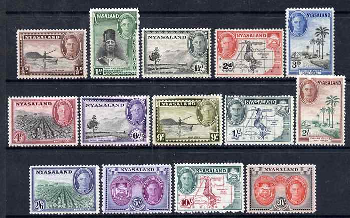 Nyasaland 1945 KG6 definitive set complete 14 values 1/2d to 20s lightly mounted mint, SG 144-57, stamps on , stamps on  stamps on , stamps on  stamps on  kg6 , stamps on  stamps on 