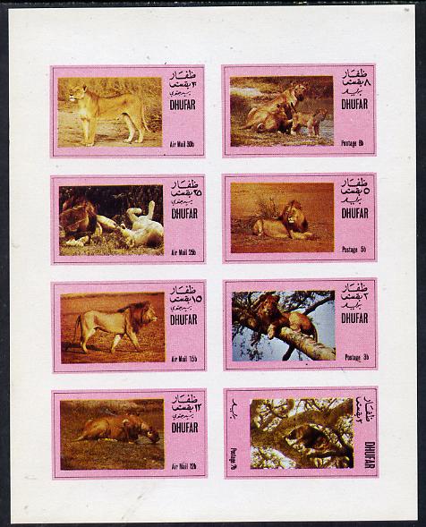 Dhufar 1973 Lions imperf set of 8 values (2b to 30b) unmounted mint, stamps on , stamps on  stamps on animals   cats