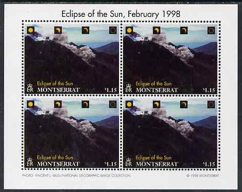 Montserrat 1998 Total Eclipse of the Sun $1.15 Volcanic Ash Eruption perf sheetlet containing 4 values unmounted mint, SG 1104, stamps on space, stamps on eclipse, stamps on volcanoes, stamps on disasters, stamps on 