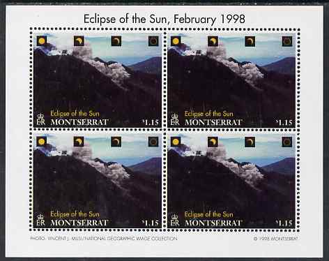 Montserrat 1998 Total Eclipse of the Sun $1.15 Volcanic Ash Eruption perf sheetlet containing 4 values unmounted mint, SG 1104, stamps on , stamps on  stamps on space, stamps on  stamps on eclipse, stamps on  stamps on volcanoes, stamps on  stamps on disasters, stamps on  stamps on 