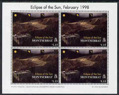 Montserrat 1998 Total Eclipse of the Sun $1.15 Lava flow perf sheetlet containing 4 values unmounted mint, SG 1107, stamps on , stamps on  stamps on space, stamps on  stamps on eclipse, stamps on  stamps on volcanoes, stamps on  stamps on disasters, stamps on  stamps on 