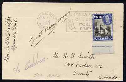 Bermuda 1938-52 KG6 Lighthouse 3d on 1941 FDC with Red X seal on back, stamps on , stamps on  stamps on lighthouses, stamps on  stamps on red cross
