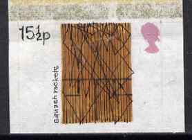 Great Britain 1977 Racket Sports Original Artwork for Squash & Rackets by Andrew Restall, complete with Sismondo cert which states corresponds closely to the issued stam..., stamps on sport