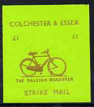 Cinderella - Great Britain 1994 Colchester & Essex \A31 imperf gummed label (gold on green) showing Raleigh Roadster undated 