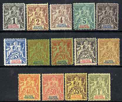 French Guinea 1892 Tablet type complete set of 13 plus additional shade of 20c all fine mint, several values unmounted, SG 1-13 cat Â£200, stamps on 