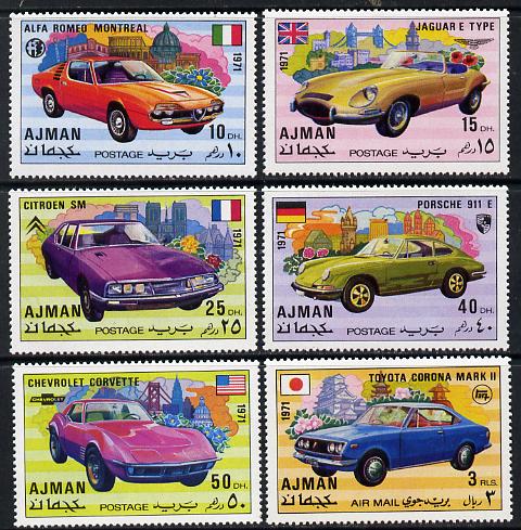 Ajman 1971 Modern Cars set of 6 unmounted mint, Mi 1169-74, stamps on , stamps on  stamps on cars    porsche    alfa    chevrolet    jaguar    citroen    toyota