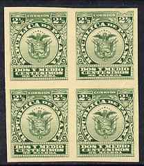 Panama 1906 Arms of Panama 2.5c green imperf colour trial proof block of 4 on ungummed paper (ex Hamilton Bank Note Co archives), stamps on arms, stamps on heraldry