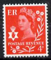 Great Britain Regionals - Northern Ireland 1968-69 Wilding 4d bright vermilion no wmk unmounted mint SG NI9, stamps on , stamps on  stamps on great britain regionals - northern ireland 1968-69 wilding 4d bright vermilion no wmk unmounted mint sg ni9