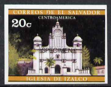 El Salvador 1971 Churches 20c imperf proof in issued colours optd SPECIMEN unmounted mint, as SG 1370, stamps on , stamps on  stamps on churches, stamps on  stamps on religion, stamps on  stamps on 