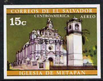 El Salvador 1971 Churches 15c imperf proof in issued colours optd SPECIMEN unmounted mint, as SG 1372, stamps on , stamps on  stamps on churches, stamps on  stamps on religion, stamps on  stamps on 