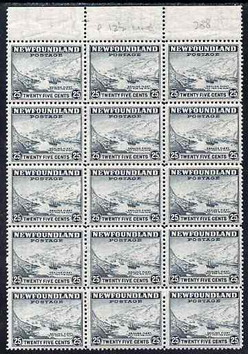 Newfoundland 1941-44 KG6 Sealing Feet 25c line perf 12.5 block of 15 unmounted mint SG 288, stamps on , stamps on  stamps on seals, stamps on  stamps on ships, stamps on  stamps on hunting, stamps on  stamps on  kg6 , stamps on  stamps on 