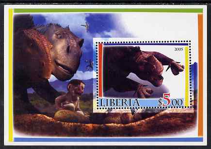 Liberia 2005 Dinosaurs #4 perf souvenir sheet unmounted mint, stamps on dinosaurs