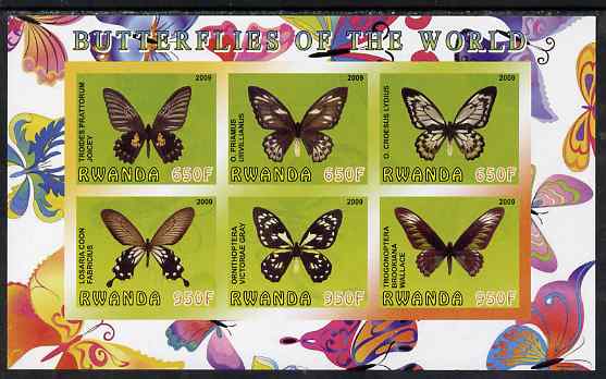 Rwanda 2009 Butterflies imperf sheetlet containing 6 values unmounted mint, stamps on , stamps on  stamps on butterflies