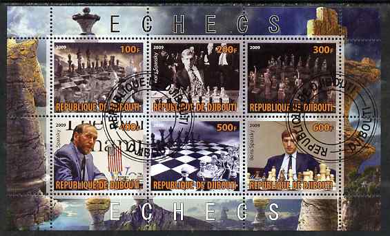 Djibouti 2009 Chess - Boris Spassky perf sheetlet containing 6 values fine cto used, stamps on , stamps on  stamps on personalities, stamps on  stamps on chess