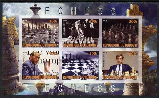 Djibouti 2009 Chess - Boris Spassky imperf sheetlet containing 6 values unmounted mint, stamps on , stamps on  stamps on personalities, stamps on  stamps on chess