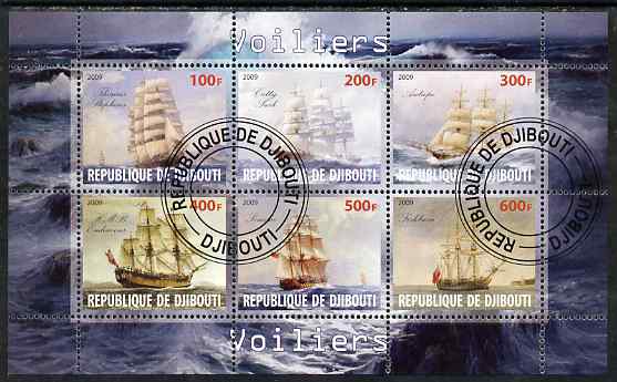 Djibouti 2009 Sailing Ships perf sheetlet containing 6 values fine cto used, stamps on , stamps on  stamps on ships, stamps on  stamps on 