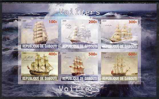 Djibouti 2009 Sailing Ships imperf sheetlet containing 6 values unmounted mint, stamps on ships, stamps on 