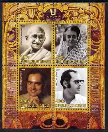 Djibouti 2009 The Gandhi Family perf sheetlet containing 4 values unmounted mint, stamps on personalities, stamps on gandhi, stamps on constitutions