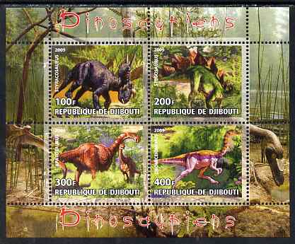 Djibouti 2009 Dinosaurs perf sheetlet containing 4 values unmounted mint, stamps on , stamps on  stamps on dinosaurs