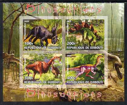 Djibouti 2009 Dinosaurs imperf sheetlet containing 4 values unmounted mint, stamps on , stamps on  stamps on dinosaurs