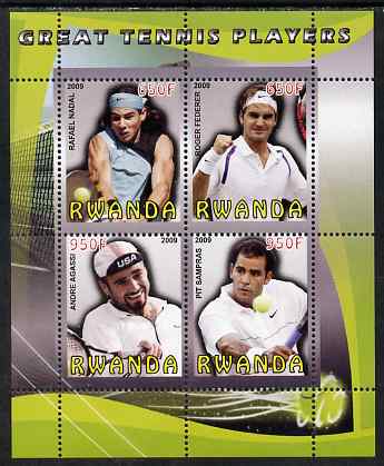 Rwanda 2009 Great Tennis Players perf sheetlet containing 4 values (Federer, Nadal, Agassi & Sampras) unmounted mint, stamps on , stamps on  stamps on personalities, stamps on  stamps on tennis, stamps on  stamps on sport