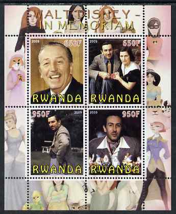 Rwanda 2009 In Memoriam - Walt Disney perf sheetlet containing 4 values unmounted mint, stamps on , stamps on  stamps on personalities, stamps on  stamps on disney, stamps on  stamps on movies, stamps on  stamps on cinema, stamps on  stamps on cartoons, stamps on  stamps on films