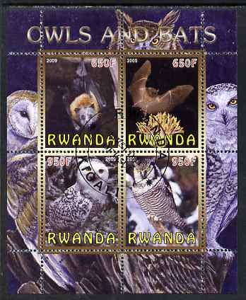 Rwanda 2009 Owls & Bats perf sheetlet containing 4 values fine cto used, stamps on , stamps on  stamps on birds, stamps on  stamps on birds of prey, stamps on  stamps on owls, stamps on  stamps on bats, stamps on  stamps on mammals