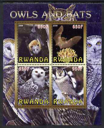 Rwanda 2009 Owls & Bats perf sheetlet containing 4 values unmounted mint, stamps on , stamps on  stamps on birds, stamps on  stamps on birds of prey, stamps on  stamps on owls, stamps on  stamps on bats, stamps on  stamps on mammals