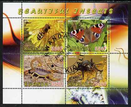 Rwanda 2009 Beautiful Insects perf sheetlet containing 4 values fine cto used, stamps on , stamps on  stamps on insects, stamps on  stamps on butterflies