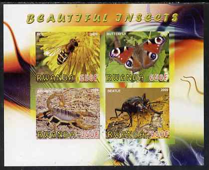 Rwanda 2009 Beautiful Insects imperf sheetlet containing 4 values unmounted mint, stamps on , stamps on  stamps on insects, stamps on  stamps on butterflies