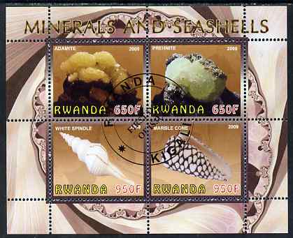 Rwanda 2009 Minerals & Seashells perf sheetlet containing 4 values fine cto used, stamps on minerals, stamps on shells, stamps on marine life