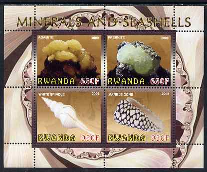 Rwanda 2009 Minerals & Seashells perf sheetlet containing 4 values unmounted mint, stamps on minerals, stamps on shells, stamps on marine life