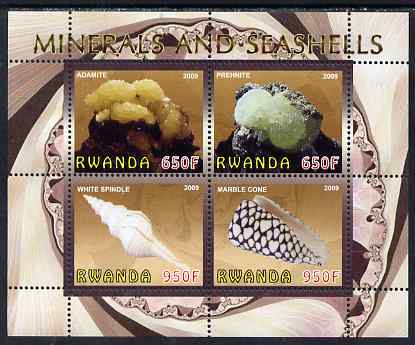 Rwanda 2009 Minerals & Seashells perf sheetlet containing 4 values unmounted mint, stamps on , stamps on  stamps on minerals, stamps on  stamps on shells, stamps on  stamps on marine life