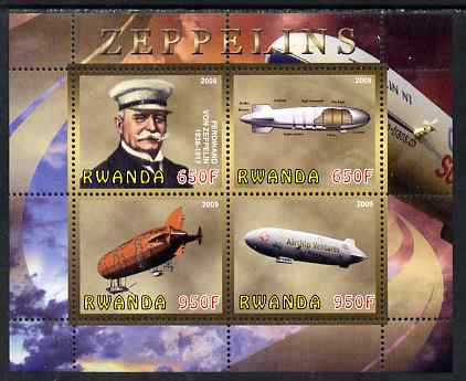 Rwanda 2009 Zeppelins perf sheetlet containing 4 values unmounted mint, stamps on , stamps on  stamps on personalities, stamps on  stamps on aviation, stamps on  stamps on airships, stamps on  stamps on zeppelins