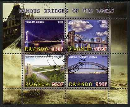 Rwanda 2009 Famous Bridges of the World perf sheetlet containing 4 values fine cto used, stamps on , stamps on  stamps on bridges, stamps on  stamps on civil engineering