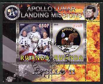 Rwanda 2009 Apollo Lunar Landing Missions - Apollo 11 perf sheetlet containing 2 values fine cto used, stamps on , stamps on  stamps on space, stamps on  stamps on apollo, stamps on  stamps on kennedy, stamps on  stamps on eagles