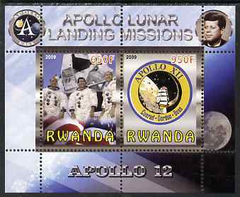 Rwanda 2009 Apollo Lunar Landing Missions - Apollo 12 perf sheetlet containing 2 values unmounted mint, stamps on , stamps on  stamps on space, stamps on  stamps on apollo, stamps on  stamps on kennedy, stamps on  stamps on ships