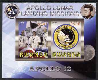 Rwanda 2009 Apollo Lunar Landing Missions - Apollo 12 imperf sheetlet containing 2 values unmounted mint, stamps on , stamps on  stamps on space, stamps on  stamps on apollo, stamps on  stamps on kennedy, stamps on  stamps on ships