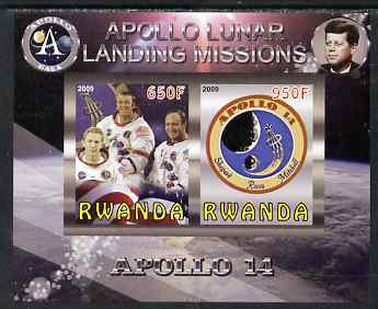 Rwanda 2009 Apollo Lunar Landing Missions - Apollo 14 imperf sheetlet containing 2 values unmounted mint, stamps on , stamps on  stamps on space, stamps on  stamps on apollo, stamps on  stamps on kennedy, stamps on  stamps on 