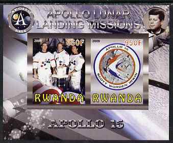 Rwanda 2009 Apollo Lunar Landing Missions - Apollo 15 imperf sheetlet containing 2 values unmounted mint, stamps on space, stamps on apollo, stamps on kennedy, stamps on 