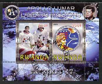 Rwanda 2009 Apollo Lunar Landing Missions - Apollo 17 perf sheetlet containing 2 values fine cto used, stamps on , stamps on  stamps on space, stamps on  stamps on apollo, stamps on  stamps on kennedy, stamps on  stamps on mythology