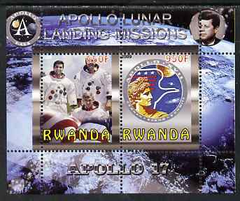 Rwanda 2009 Apollo Lunar Landing Missions - Apollo 17 perf sheetlet containing 2 values unmounted mint, stamps on , stamps on  stamps on space, stamps on  stamps on apollo, stamps on  stamps on kennedy, stamps on  stamps on mythology