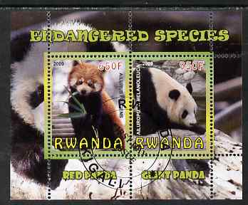 Rwanda 2009 Endangered Species - Pandas perf sheetlet containing 2 values fine cto used, stamps on , stamps on  stamps on animals, stamps on  stamps on panda, stamps on  stamps on bears